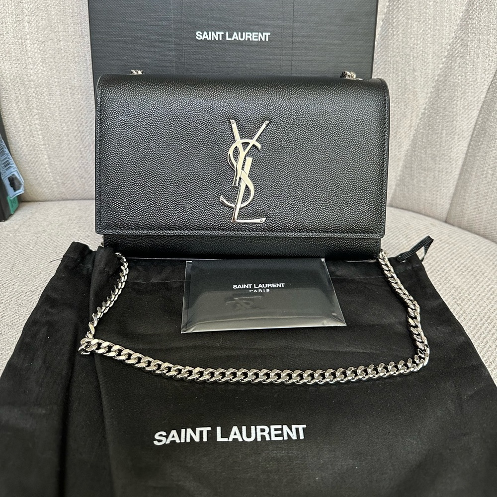 YSL Saint Laurent KATE SMALL CHAIN BAG IN GRAIN DE POUDRE EMBOSSED LEATHER (NWT)
